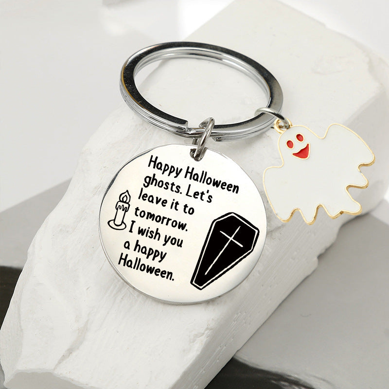 Wholesale Stainless Steel Halloween Round Tag Keychain